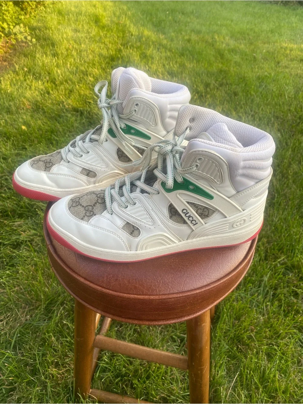 Authentic Gucci Basket High White Demetra Red Men’s Sneakers – EU Size 38